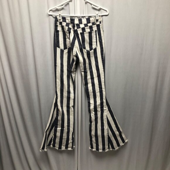 Saints and Hearts Flare Jeans Womens Size Medium Blue White Striped Bell Bottom - Picture 2 of 8